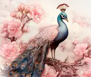 PINK FLORAL PEACOCK COMPUTER MOUSE PAD 9 x 7