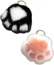 LeoLeoyy 2pcs Fluffy Keychain Plush Cat Keychain, Cat Paw Key Ring for Car Keyring,Cute Faux Fur Ball Keychain, Bag Pendant Purse Charm, White