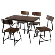 Costway 5PCS Dining Table Chairs Set Metal Frame w/4 Chairs Brown