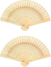 WELANE Wooden Fans, 2 PCS Handheld Wooden Openwork Folding Fans for Wedding, Party, Gift, Home Decor (20.5 X 38cm)