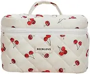 Homiliky Large Travel Makeup Bag,Quilted Makeup Bag,Cherry Cotton Makeup Bag Cute Toiletry Pouch Tote Purse Organizer for Women