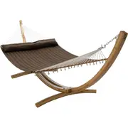 12 ft Natural Wooden Arc Hammock Stand & King Quilted Hammock in Brown