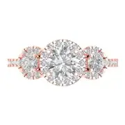 1.65 Round Halo 3 stone Engagement Anniversary Promise Bridal Ring 14k Rose Gold