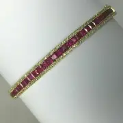 6Ct Princess Cut Lab Created Ruby Beautiful Bangle 14K Yellow Gold Plated