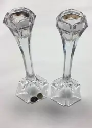 Pair of 2 Bohemia Lead Crystal Crystal Candlestick Holders 8” Czech Republic