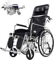 Wheelchair Recliner Wheelchair High Back Full Reclining Wheelchair W/Removable Headrest Aluminum Alloy Manual Wheelchair Commode Transport Chair for Elderly Driving Trolley