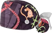 [WOSHJIUK] Working Hat 2 Pack Scrub Caps for Women,Forest Animals Tiger Snake,Tie Back Cap Adjustable Scrub Hat