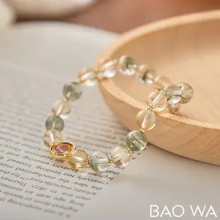 BAO WA 珠寶 天然水晶綠幽靈女款手鍊招財黃水晶草莓晶滿天星鑲鑽流行設計手串(綠幽靈 黃水晶 草 (8折)