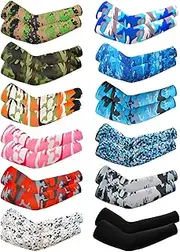 [Xuhal] 12 Pairs Arm Sleeves for Kids Baseball Cooling Compression Sleeve Camouflage UV Sun Protection Arm Cover for Boys Girls