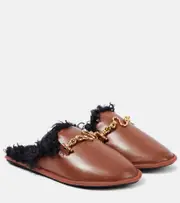 [Stella McCartney] Stella McCartney Ryder teddy-trimmed faux leather mules AU 4 multicoloured
