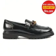 Pod Tate Womens Leather Loafers Semi Formal Smart Shoes Black