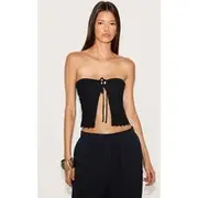 Black Textured Crochet Knit Bandeau Open Top, Black