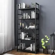 5 Tier Bookshelf, Tall Book Shelf, Vintage Industrial Bookcase with Open