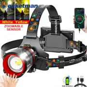 Powerful Headlamp Motion Sensor Headlight Zoomable Head Torch Rechargeable