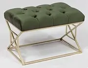 Sunny Décor Premium rec Tufted Bath Stool Velvet Ottoman with Gold Bases 44H -Sap Green 60cm x 40cm x 44cm- Mid-Century Modern
