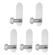 5pcs Self Adhesive Hook Stainless Steel Shower Robe Towel Wall Hooks, Silver