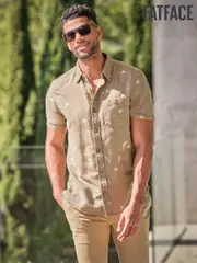 FatFace Khaki Green Short Sleeve Octopus Embroidered Shirt (AJ5092) | $106