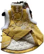[HeeDz] Qipao Sleeveless National Style Cheongsam Chinese Style Quilted Tang Suit Top Costume Horse Face Skirt, Color2, Large