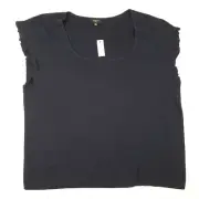 NEW Talbots Sz 3X Navy Blue Knit Flutter Short Sleeve Cotton Rayon Knit Top NWT