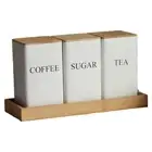 3PCS Set Tea Coffee Sugar Canister Set with Tray Iron Tea and Coffee Jars9554