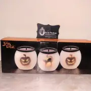 Halloween Candles Set Of 3 Votives with Tea lights - 2 Pumpkins 1 Cat NWT Macy’s