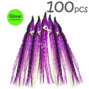 100pcs Fish WOW! purple glow 5" Squid Skirts Octopus Hoochies Crinkle trolling