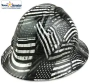 Black and White Flag Hydro Dipped Full Brim Hard Hat with Ratchet Suspension