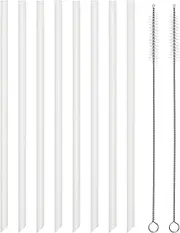 Reusable Silicone Drinking Straws, 8 Pcs Long Straight Flexible Clear Straws with 2 Cleaning Brushes for 20 oz Yeti/Rtic/Ozark Tumblers, BPA free, no Rubber Taste