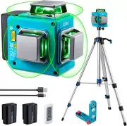 3D 12-Lines Self-Leveling Laser Level with Tripod & Remote Control - Green Beam