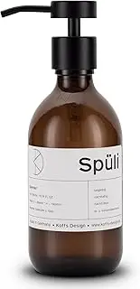 Koffs Design Glass Soap Dispenser for Bathroom and Kitchen - Liquid Soap Dispenser Made of Brown Glass - Modern, Individually Printable - Pump Dispenser for Soap, Washing Up Liquid & Hand Cream - Sink
