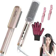 Hyptime Hair Straightener Brush with LCD Display 15 Temperature Levels 80-230°C Pro Ionic Straighting Comb 20s Fast Heating with Auto-Off Safety Anti-Scald with Universal Dual Voltage (Rose Gold)