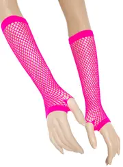 Hot Pink Adults Long Fishnet Costume Gloves
