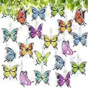20 PCS Butterfly Diamond Painting Keychains Kit Double Sided Diamond Art Key Rings Hanging 5D Diamond Ornaments Butterfly Full Drill Diamonds Pendants for Spring Summer Beginners Adults DIY Crafts