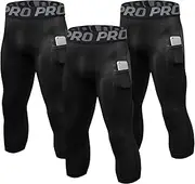 [LANDUNSI] 3 Pack Mens 3/4 Compression Pants Basketball Running Tights with Pockets Athletic Leggings for Sports Baselayer