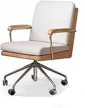 Classic Solid Wood Swivel Chair Oak Metal Base with Wheels Computer Chair Office Chair Mid Back Chair Study Chair Desk Task Chair