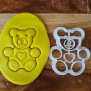 Cute Teddy Bear Heart Cookie Cutter Embosser Stamp Biscuit Fondant Cutters
