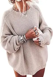 [Ugerlov] Women's Oversized Sweaters Batwing Sleeve Mock Neck Jumper Tops Chunky Knit Pullover Sweater