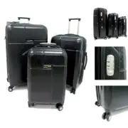 Set of 3 Black Lightweight Spinner Rolling Hard Suitcases for Luggage Travel wit