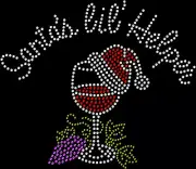 Rhinestone Bling Sparkle Iron On Transfer DIY Christmas Santa Lil Helper Wine