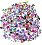 [Lithyc] 30 Piece Plastic Tongue Piercing - Tongue Piercing Plastic Set - Tongue Piercing Vibrating Stainless Steel Acrylic 16mm Tongue Piercing (Random Colours), Stainless Steel