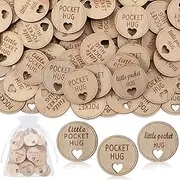CroBlissful 150 Pcs Wooden Pocket Hug Token Bulk with 3 Pcs Organza Bags Remembrance Little Heart Star Round Pocket Hug Keepsake for Family Birthday Celebration of Life Funeral Love Gifts (Round)