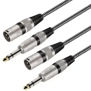 XLR Male to 1/4 Inch TRS Cables 6 FT/2Pack, Nylong Braided XLR 3 Pin Male to ...