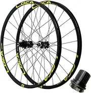 Mountain Bicycle Wheelset 26'' 27.5'' 29'' MTB Front Rear Rims QR Disc Brake 12 Speed Cassette Bearing Hub Bikes Wheels (Color : Black-Gold, Size : 26inch)