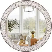 24" round Mirror Farmhouse Wooden Frame Circle Mirrors, Rustic Decorative Distre