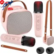 Mini Bluetooth Karaoke Machine w/ 2 Wireless Mics, LED Lights, Gift for Kids - P