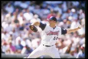 Pitcher Allen Watson Anaheim Angels throws a pitch the Detroit Tig- Old Photo