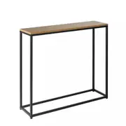 Display Black And Wood Console Table Wooden Tabletop Hallway
