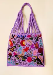 Chiapas tote color violet tone handmade wove in backstrap loom bag han
