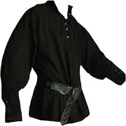 [Maiyifu-GJ] Men's Stand Collar Loose Long Sleeve Shirts Renaissance Gothic Retro Shirt Vintage Medieval Pirate Tee Top
