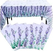 6 Pcs Floral Tablecloth Rectangle,Bridal Shower Tablecloths,Spring Summer Tablecloth,Tea Party Tablecloth,Picnic Table Cloth,Printed Table Cloth for Bridal Shower Picnic (Lavender)